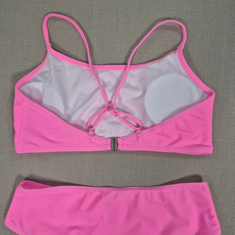 Pink Two Piece Bikini Set Girls Adjustable Straps High Waist Swimsuit Size 12Y